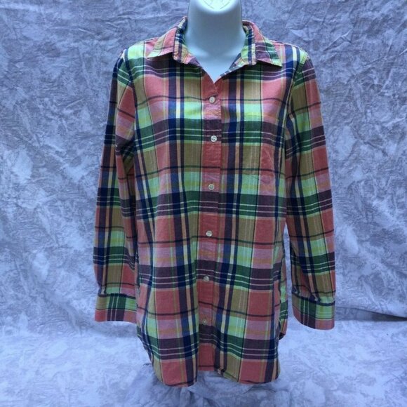 J. CREW Plaid Multi Colored Long Sleeve  Blouse S - Picture 1 of 9